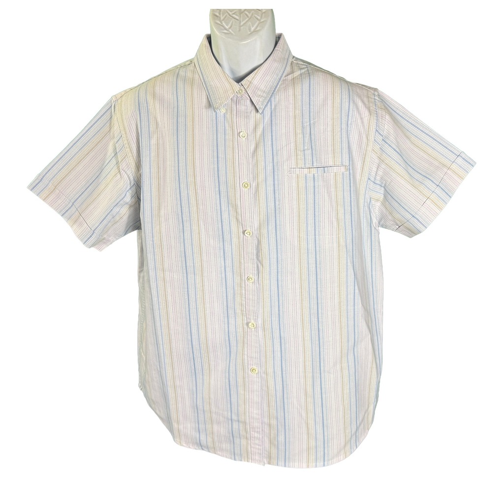 Cabin Creek Button Up Shirt Women 16 Multicolor Stripe Wrinkle Free Short Sleeve